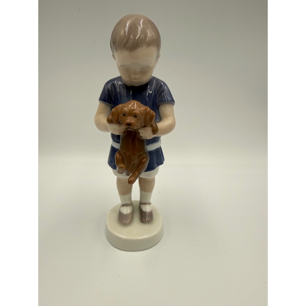 Bing & Grondahl B&G Boy with Puppy Dog Porcelain Figurine 1747 Denmark Blue
